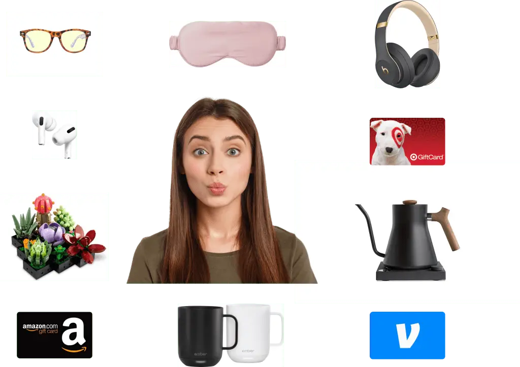 What to choose? A woman surrounded by gift selection options delivered digitally via TruCentive