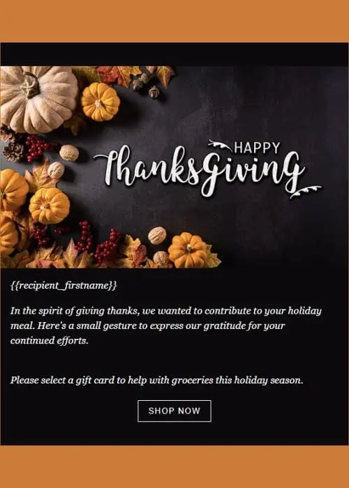 A TruCentive send-ready project design complete for the Thanksgiving holiday