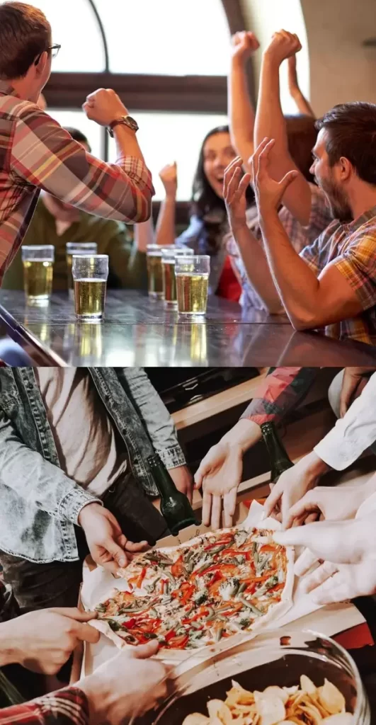 Collage of three pictures of pizza, pie, and