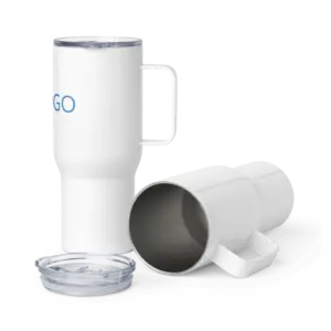 Large stainless tumbler with handle and lid